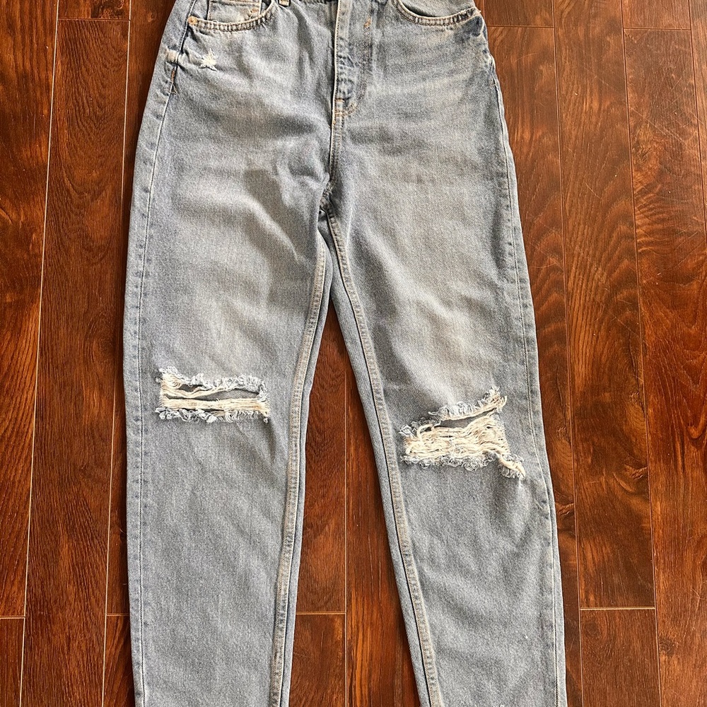Zara Gray High Rise Jeans with Distressed Details